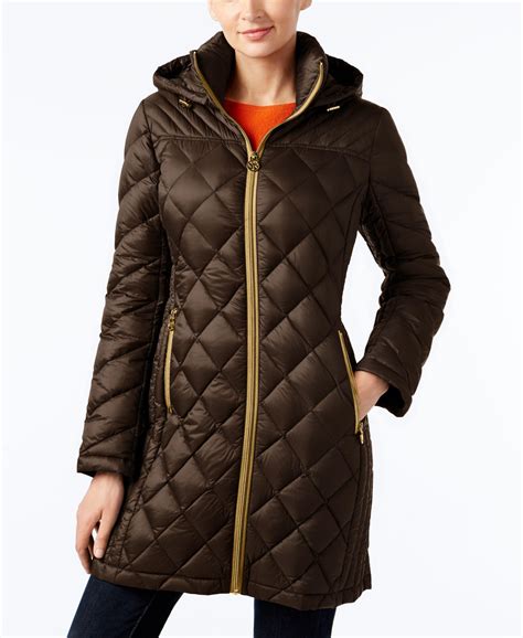 michael kors puffer jacket brown|michael kors packable down jacket.